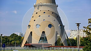 Tower foundation with round windows. Foundation of Ostankino TV tower in Moscow, Russia