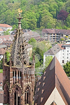 Tower of Freiburg Munster cathedral, Freiburg im Breisgau city,