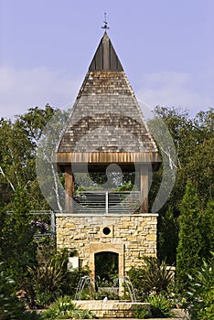 A tower in a garden