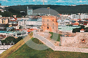 Tower Of Gediminas Gedimino In Vilnius, Lithuania. Historic Symbol Of The City Of Vilnius And Of Lithuania Itself.