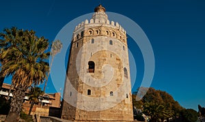 the tower of gold in Seville, Andalusia, It was built by order of the Caliph of the Almohads Abu Ya`qub Yusuf II