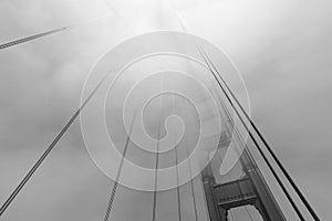 Tower of the Golden Gate Bridge in the fog, San Francisco