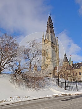 Tower of a gothic revival government building on Pariament hill , Ottawa photo