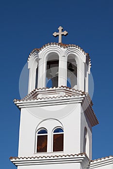 Tower of Greek orthodox Church in Paralia Katerini beach, Greece