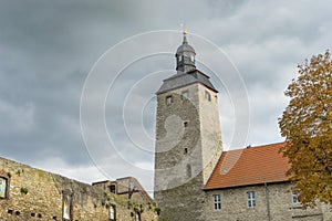 Tower of the historic moated castle in Egeln