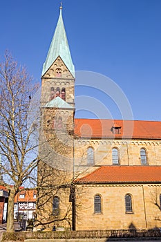 Tower of the historic Petrus church in Wolfenbuttel