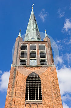 Tower of the historic Schweizer Kirche church in Emden