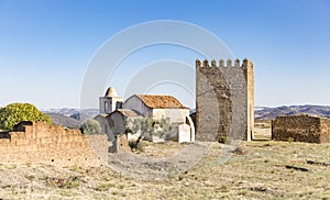 Tower of Homage and the church inside the Castle of Noudar, Barrancos, Portugal photo