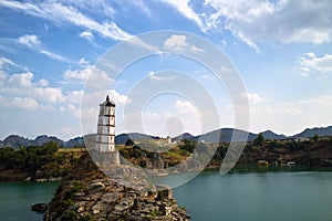 Tower on island in ocean