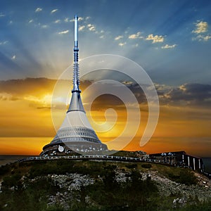 Tower Jested, Unique Building at Sunset