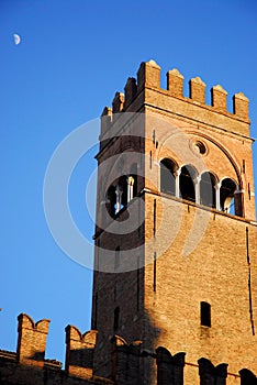 Tower of King Enzo palace illuminated by the sun in Bologna in Emilia Romagna (Italy) photo