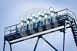 Tower with lighting floodlights