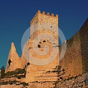 Tower of Lombardy Castle in Enna - vintage effect.