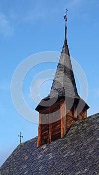 Tower of Lomen stave church at Sildrefjord in Norway