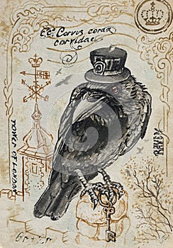 Tower of London Black Raven with Latin inscribtion