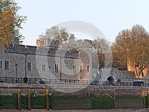 Tower of London with entry to the Traitor's Gate.