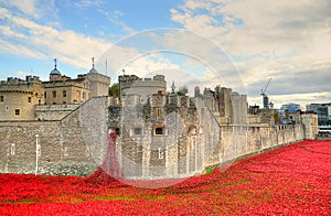 Tower of London with sea of Red Poppies to remember the fallen soldiers of WWI - 30th August 2014 - London, UK