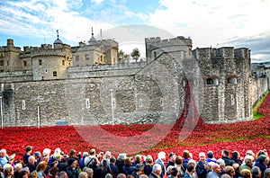 Tower of London with sea of Red Poppies to remember the fallen soldiers of WWI - 30th August 2014 - London, UK