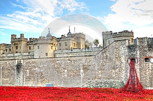 Tower of London with sea of Red Poppies to remember the fallen soldiers of WWI - 30th August 2014 - London, UK