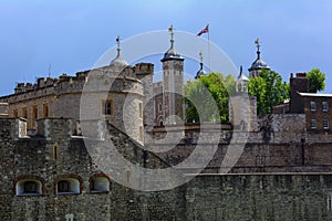 Tower of London with the Union Jack British flag, London United Kingdom