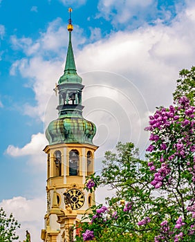 Tower of Loreta monastery in spring, Prague, Czech Republic