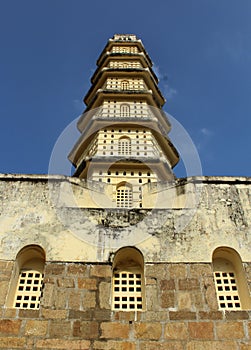 The tower of manora fort with battlement and window.