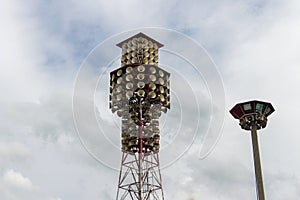 The tower with many amplified speakers