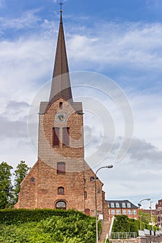 Tower of the Marie church in historic city Sonderborg