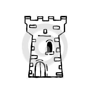 Tower of medieval fortress or castle. Defensive structure.