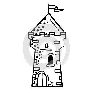 Tower of medieval fortress or castle. Defensive structure.