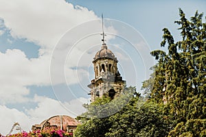 Tower of a mexican church in mexico city