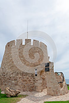 The tower of the Moor or Cabo Cervera at Cabo Cervera in Torrevieja, Alicante. Valencian Community. Spain. July 15, 2021