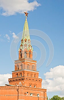 Tower of the Moscow Kremlin on a sunny summer day