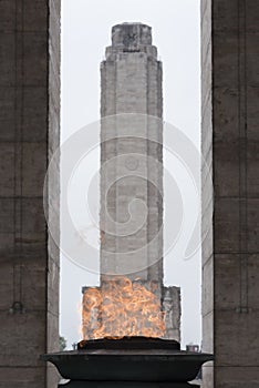 Tower of the National Flag Memorial and the votive flame of the Propylaeum