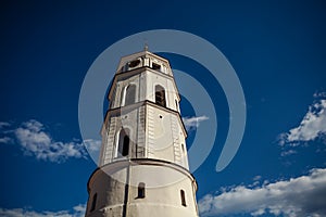 Tower near the St. Stanislaus Cathedral on Cathedral Square in the historic part of the old city of Vilnius. Lithuania