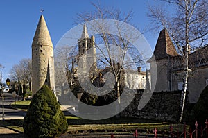 tower and Notredame des Miracle, Avignonet-Lauragais, Midi Pyrenees, France