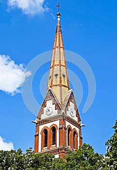 Tower of an old church in Debrecen city, Hungary