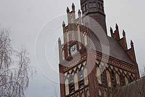 Tower of the old church of Jesus' Heart in Gdansk. Poland