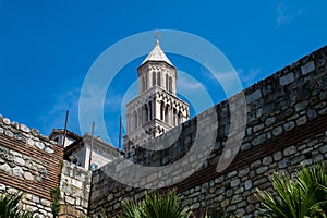 The tower of old church in Split, Croatia.