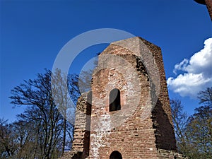 Tower of old monastery on the Heiligenberg in Heidelberg