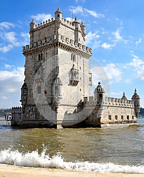 Tower old monument near tejo river