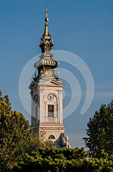 Tower of Orthodox cathedral (Saborna crkva) in Belgrade, Serbia