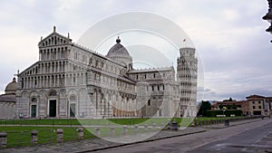 Tower of Pisa, Cathedral and baptistery in Piazza dei Miracoli, Italy