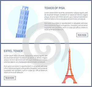 Tower of Pisa and Eiffel Tower Vector Illustration