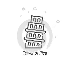 Tower of Pisa, Italy Vector Line Icon, Symbol, Pictogram, Sign. Light Abstract Geometric Background. Editable Stroke