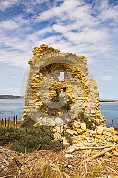 Tower of Port La Vielle-Nouvelle in Saint Lucie Regional Natural Reserve, France.
