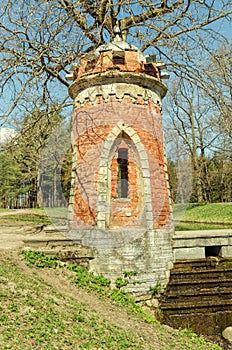 The tower of The Red Turkish cascade in the Catherine Park in Tsarskoye Selo.