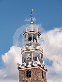 Tower of Reformed Church in downtown Lemmer, Friesland, Netherlands