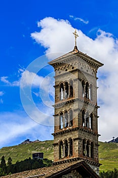 Tower of the Roman Catholic Church St. Charles in St. Moritz-Bad.