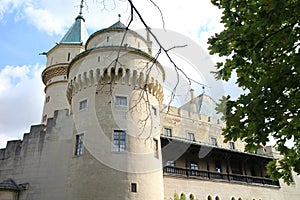 Tower of romantic Bojnice castle in Bojnice